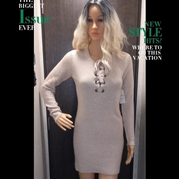 Sadie & Sage Dresses & Skirts - NWT Sadie & Sage Taupe Lace Up Sweater Dress S